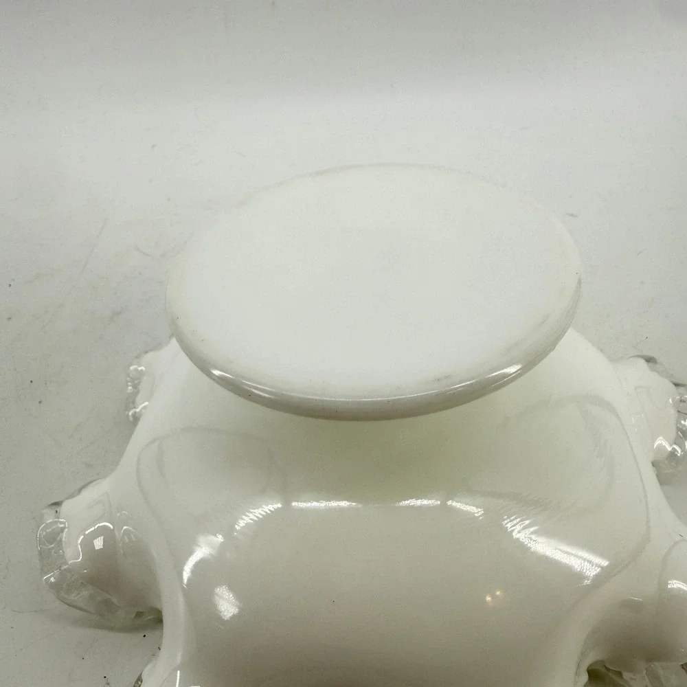 Vtg Fenton Silver Crest Milk Glass Compote Bowl Ruffled Edge Pedestal Candy Dish